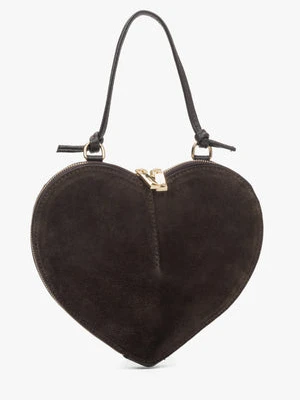 Estro: Mała ciemnobrązowa torebka damska w kształcie serca z naturalnego weluru