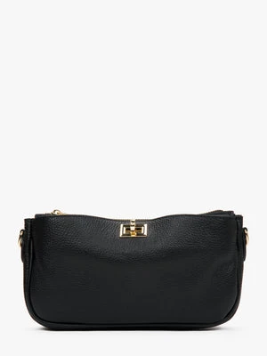 Estro: Mała czarna listonoszka damska z włoskiej skóry naturalnej Premium