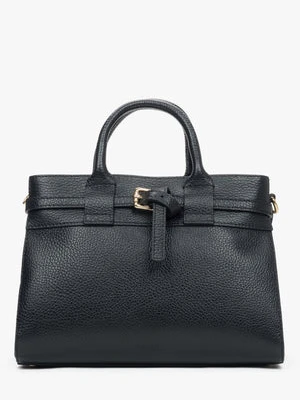 Estro: Mała czarna torebka damska typu kuferek z włoskiej skóry naturalnej Premium