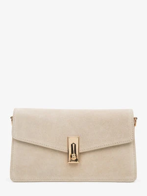 Estro: Mała jasnobeżowa torebka damska na ramię z weluru naturalnego