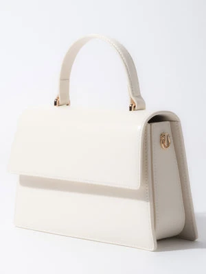 Estro: Mała mlecznobeżowa torebka damska typu kuferek ze skóry naturalnej