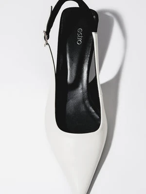 Estro: Mlecznobiało - czarne czółenka damskie typu slingback na obcasie kitten heel
