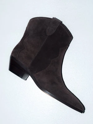 Estro: Niskie ciemnobrązowe kowbojki damskie z weluru naturalnego