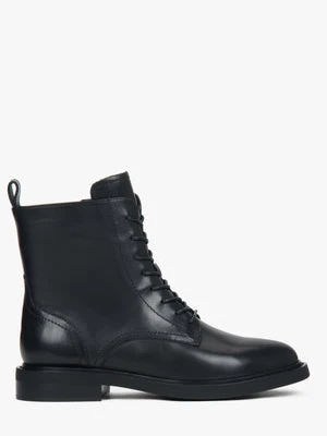 Estro: Niskie czarne trzewiki damskie ze skóry naturalnej z ozdobnym sznurowaniem