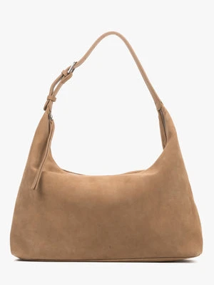 Estro: Pojemna beżowa shopperka damska z weluru naturalnego