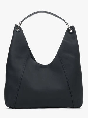 Estro: Pojemna czarna torebka damska typu hobo ze skóry naturalnej