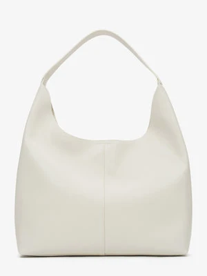 Estro: Pojemna jasnobeżowa shopperka damska ze skóry naturalnej