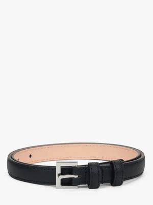 Estro: Subtelny czarny pasek damski ze skóry naturalnej ze srebrnymi detalami