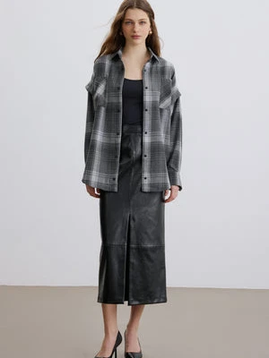 Estro: Szara koszula damska w kratę z odpinanymi rękawami