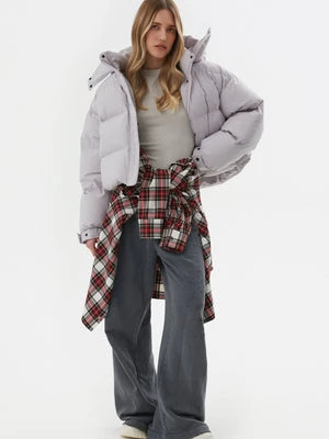 Estro: Szara kurtka damska puffer z odpinanym kapturem