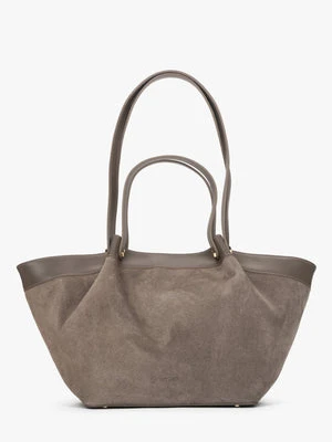 Estro: Szara shopperka damska z włoskiego weluru naturalnego Premium