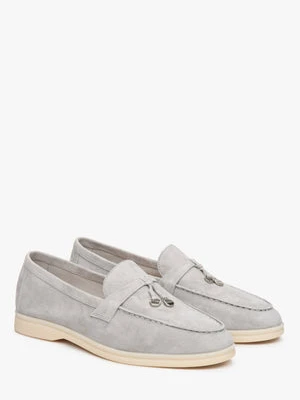 Estro: Szare mokasyny damskie z weluru naturalnego