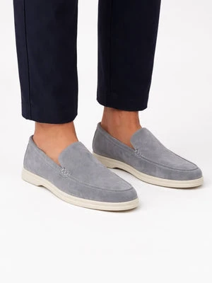 Estro: Szare mokasyny męskie z weluru naturalnego