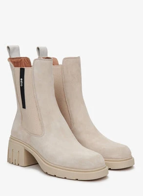 Estro: Sztyblety beżowe damskie na obcasie na jesień