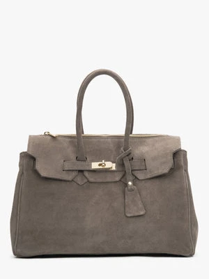 Estro: Torebka damska typu kuferek z włoskiego weluru naturalnego Premium w kolorze taupe