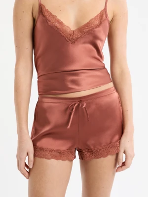 Szorty z jedwabiu z detalami koronkowymi Etam