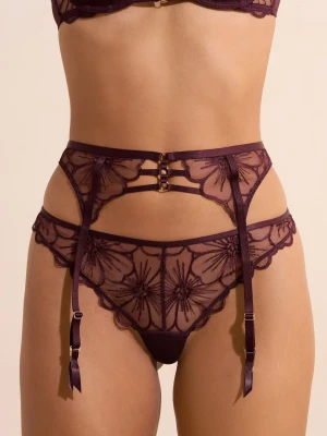 Pas do pończoch z haftem Etam aubergine