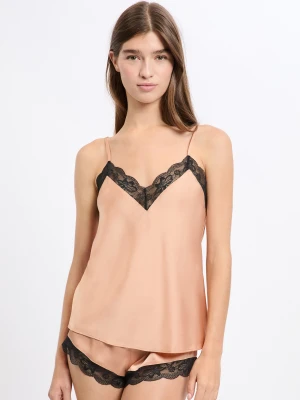 Koszulka na ramiączkach satynowa z detalami koronkowymi Etam