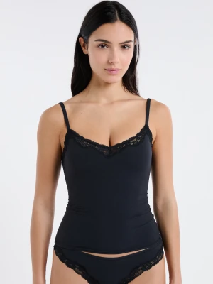 Koszulka na ramiączkach z mikrofibry i koronki ze zintegrowanym biustonoszem i wkładkami Etam