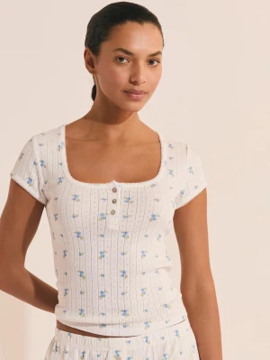 Bawełniana koszulka piżamowa z wzorem z dzianiny pointelle Etam