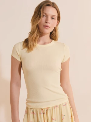 T-shirt piżamowy z okrągłym dekoltem, wykonany z bawełny w prążki Etam