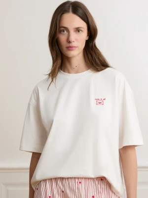 Koszulka z krótkim rękawem z napisem "love is all" z bawełny Etam
