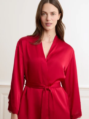 Szlafrok satynowy z detalami koronkowymi Etam