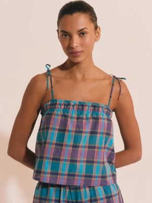 Koszulka na ramiączkach od piżamy w kratę z bawełny Etam
