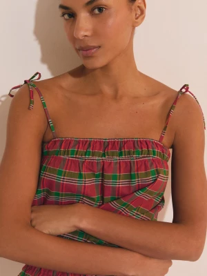 Koszulka na ramiączkach od piżamy w kratę z bawełny Etam