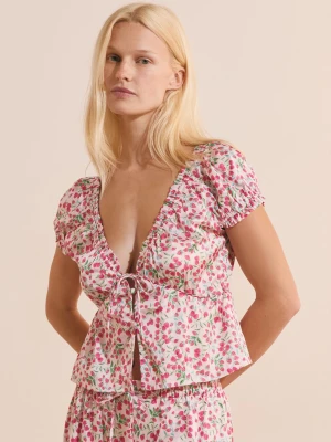 Top z krótkim rękawem we wzory satynowy Etam rose pale