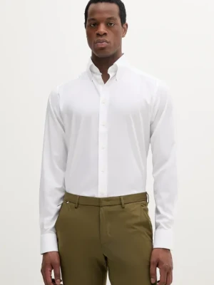 Eton koszula bawełniana męska kolor biały slim z kołnierzykiem button-down 100012808