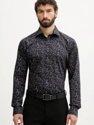 Eton koszula bawełniana męska kolor granatowy slim z kołnierzykiem włoskim 100014420