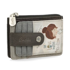 Etui na karty damskie Anekke, z efektownym nadrukiem i metalowym logo wyposażony w przegrodę na banknoty kieszeń na monety zamykaną na suwak oraz lic