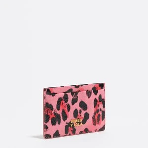 Etui na karty faktura błysk print Leopard truskawka BIMBA Y LOLA