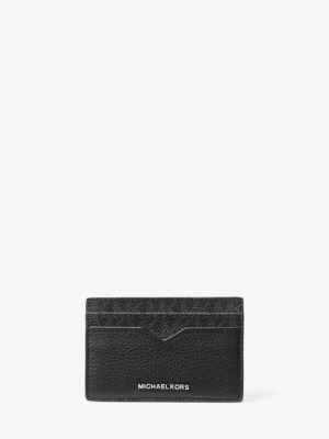 Etui na karty Hudson ze skóry groszkowej z charakterystycznym logo i klipsem do banknotów Michael Kors CZARNY (Czarny)