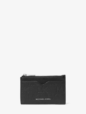 Etui na karty Hudson ze skóry z wytłoczonym logo Michael Kors CZARNY (Czarny)