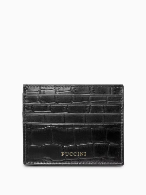 Etui na karty skórzane czarne crocco Puccini