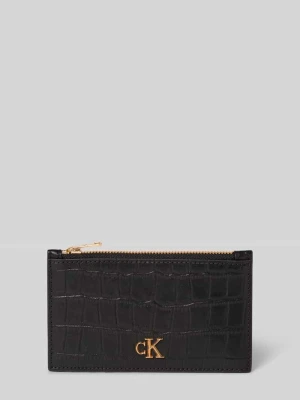 Etui na karty z naturalnej skóry cielęcej model ‘Croc’ CK Calvin Klein