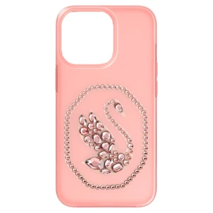 Etui na smartfona, Łabędź, iPhone® 13, Bladoróżowe Swarovski