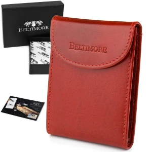 Etui na wizytówki czerwone skórzane okładki portfel Beltimore czerwony Merg