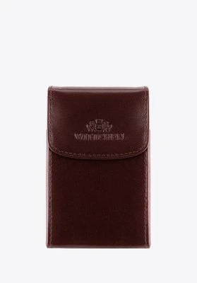 Etui na wizytówki skórzane metalowe brązowe Wittchen