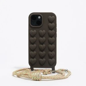 Etui silikon iPhone 15 ciemnobrązowe z troczkiem BIMBA Y LOLA