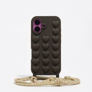 Etui silikon iPhone 16 ciemnobrązowe z troczkiem BIMBA Y LOLA
