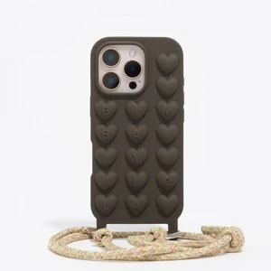 Etui silikon iPhone 16 Pro ciemnobrązowe z troczkiem BIMBA Y LOLA