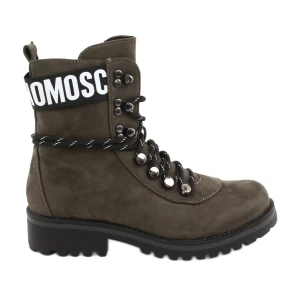 Evento Damskie Botki Timberki Wysokie Khaki 9BT35-1331 Dk.Green czarne