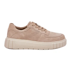 EVento Zamszowe Sneakersy Damskie Na Platformie Beżowe beżowy