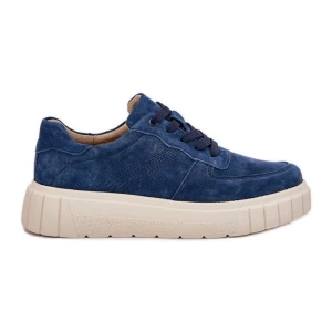 EVento Zamszowe Sneakersy Damskie Na Platformie Granatowe niebieskie