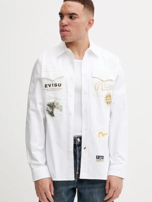 Evisu koszula bawełniana Evisu Logos & Wave Emb męska kolor biały regular z kołnierzykiem klasycznym 2EAHTM4SL7040