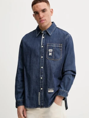 Evisu koszula jeansowa Daicock Printed męska kolor granatowy regular z kołnierzykiem klasycznym 2EAHTM4DL1031