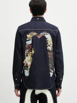 Evisu koszula jeansowa Hakutaku Daicock Printed Denim LS męska kolor granatowy regular z kołnierzykiem klasycznym 2ESHTM5DL1146